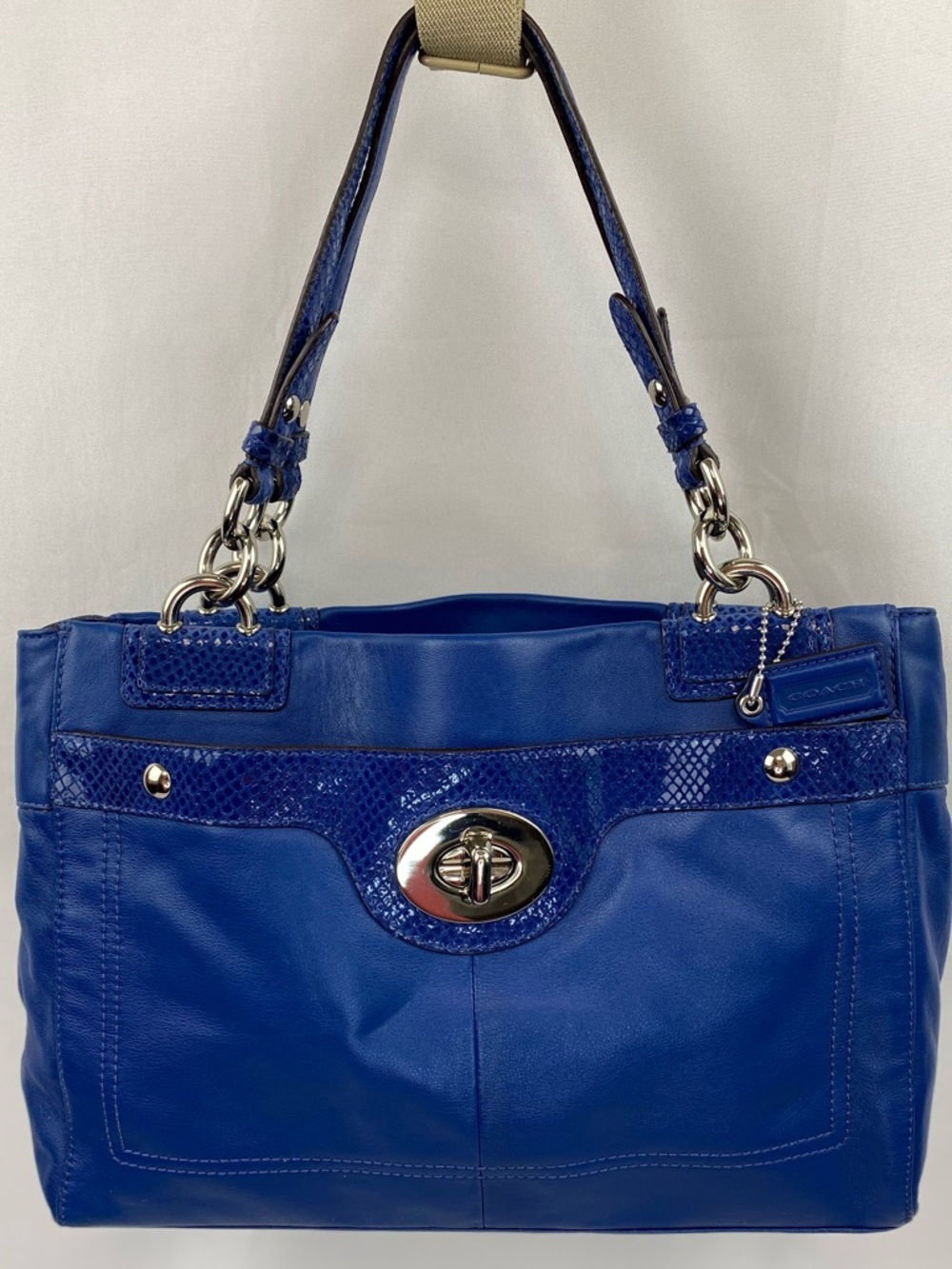 Vintage Coach Soft Leather Cobalt Blue Double Handle Penelope Handbag Bag Purse